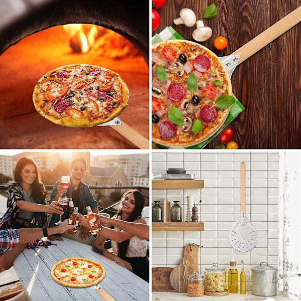 Pizzaspade 7 tum, perforerad pizzaspade Total längd 40 cm, aluminium pizzaspade med träkökstillbehör