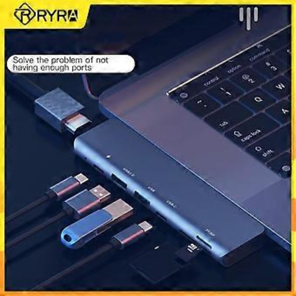 RYRA Dubbelhuvud Typ-C Till HDMI-kompatibel Adapter 4K Thunderbolt 3 USB C Hub TF