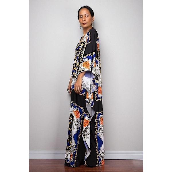 Dame Print Maxi Kjole Flagærme Strandkjole Plus Size Sommerkjole Badetøj Kaftan Cover-ups Dn0537