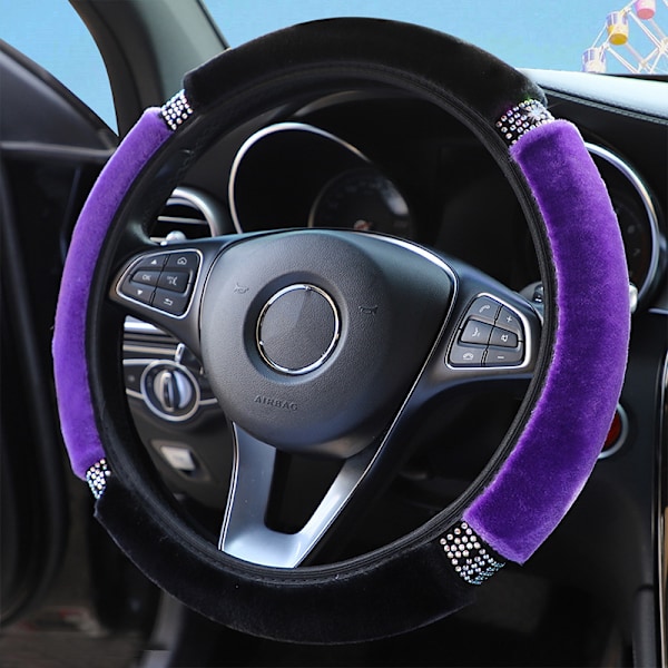 Fashion Plush Rhinestone Steering Wheel Covers Universal Car Decoration Vehicle Ornament Purple