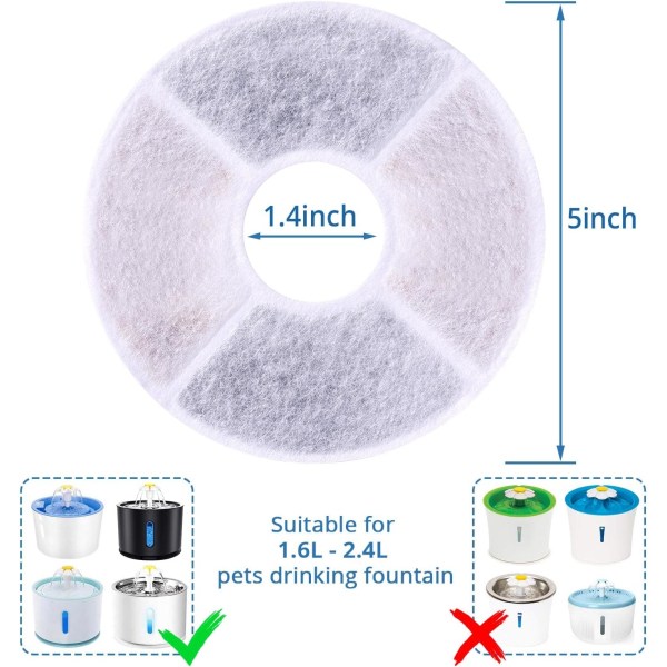 Kattvattenfontänfilter, 10 st runda ersättningsvattenfontäner