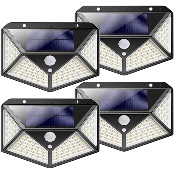 Udendørs solcellelampe 100 Led udendørs solcellebelysning Bevægelsessensor, Solcellelampe med 3 lystilstande - 4pak