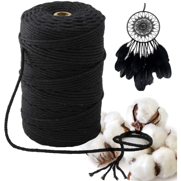 3 X 200 Mm Cotton Cone Yarn Macrame Yarn Cotton Rope Diy Art Craft Knitting Tools Black