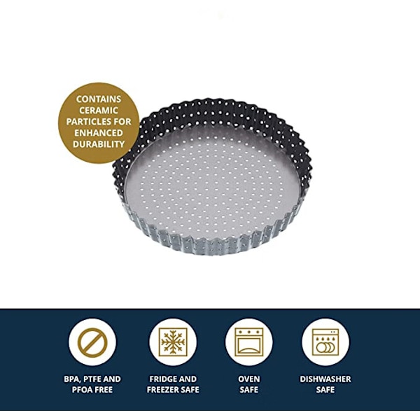 Grå 25 cm Non-Stick løs bund Riflet Tærteform/Quiche Pan