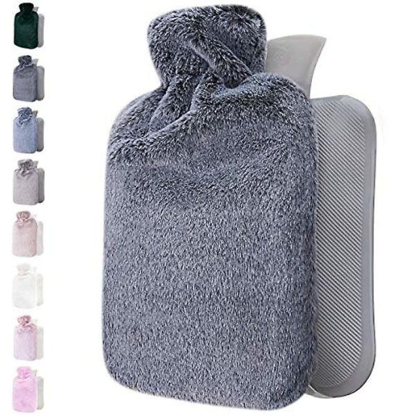 Hot Water Bottle, Plush Soft Rubber Hot Water Bottle, Hand Warmer With Pure Plush（Grey）