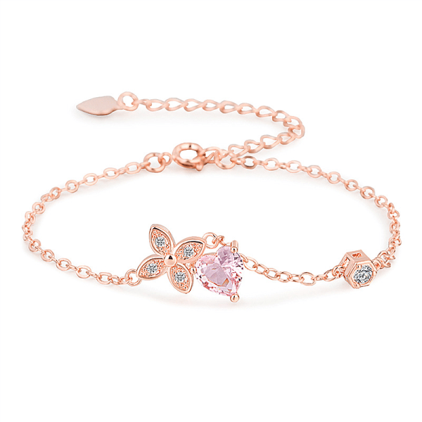 Vaaleanpunainen timantti apila rannekoru sydämen muotoinen timantti persikka siitepölyä Crystal Bracelet, 1pc-Rose Gold