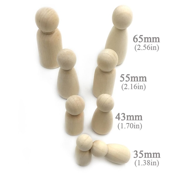 Ubehandlede trædukkefigurer i træ, 10 stk. trædekorative DIY-dukkefigurer i naturtræ til børnemaling (43MM pige)