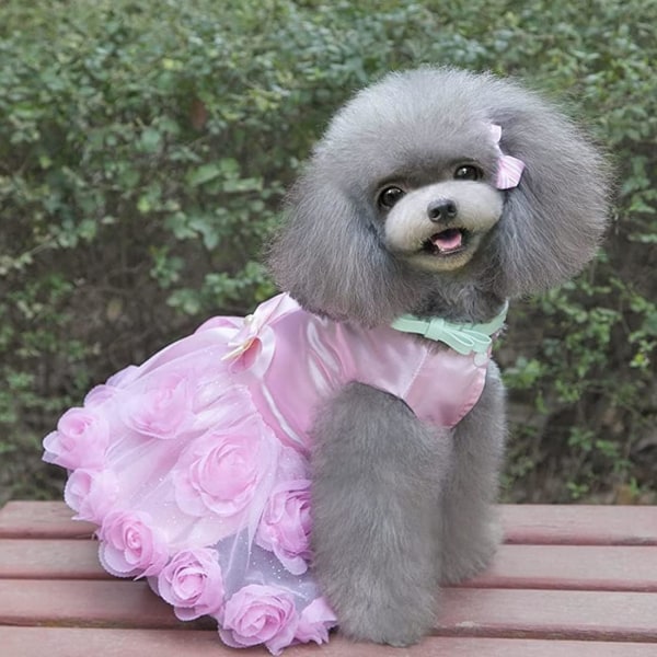 Pink L Hundekjole Luksus Hvalpeskørt Hundeklæder Prinsessekjoler