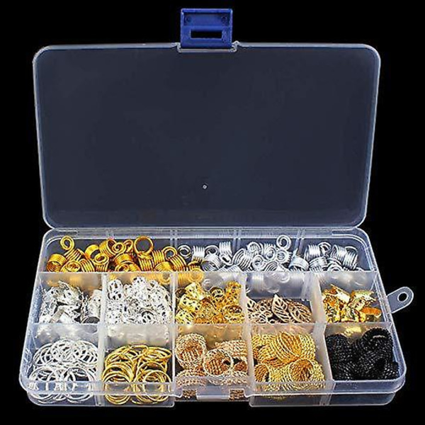 200 stk. Perler til Hår Fletninger Hår Smykker Metal Guld Fletninger Ringe Manchetter Clips