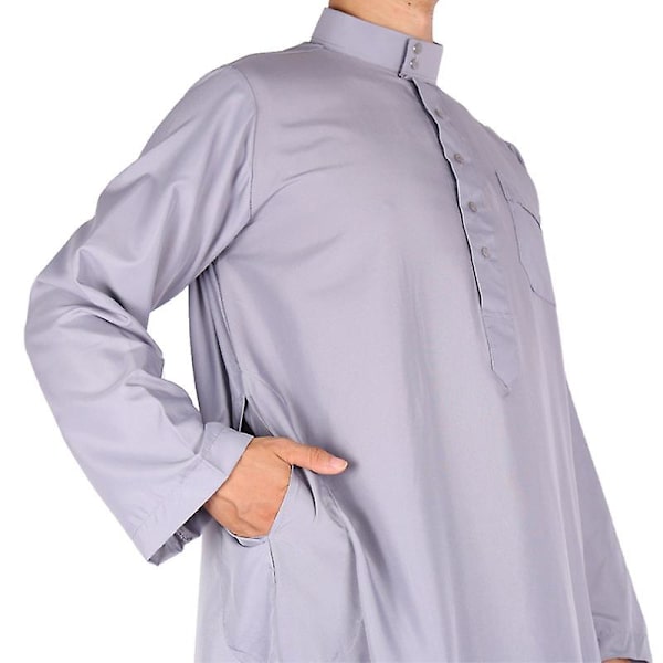 Mäns islamisk saudisk muslimsk lång kappa Dubai arabisk tunika topp blus Thobe Kaftan kläder（56(M)）