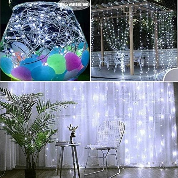 300 LED-gardinlys, USB-vinduslys, 3m x 3m 8 moduser fjernkontroll