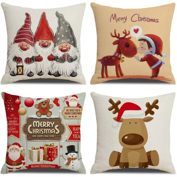 Jul kuddfodral 45x45cm, set med 4 jul dekorativa kuddfodral