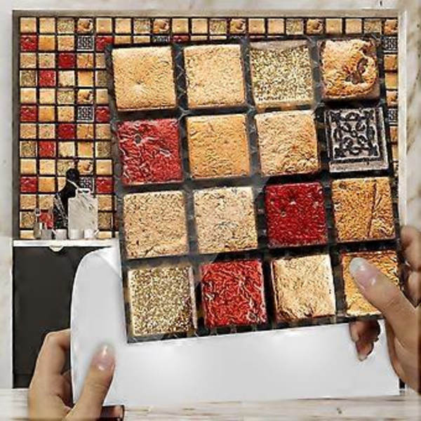 10 kpl 15x15 cm Kylpyhuoneen ja keittiön laattatarrat - Vedenpitävät PVC-liimaseinäkoristeet mosaiikkisementtilaatat
