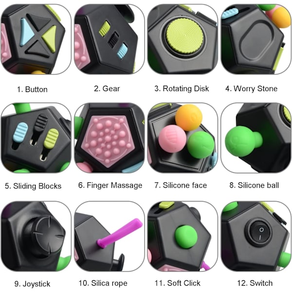 Stressavlastande leksaker 12 sidor Fidget ångest Stressavlastare kub D
