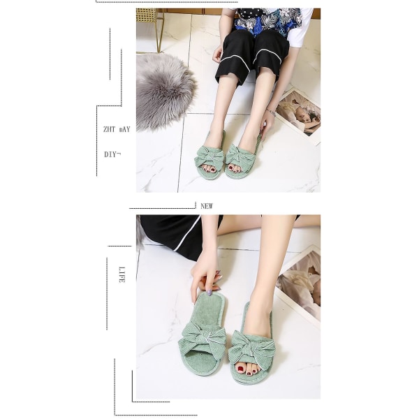Kordfløyel Sløyfe Plysj Slides Hjemmesko For Kvinner Slip On Memory Foam Sandaler Tøfler Åpne Tå Tøfler Kvinner Flat Spa Slides Tøfler Hus Sh