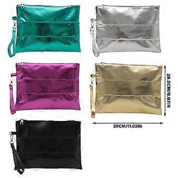 Trendy Kuvert Stil Clutch Taske Sofistikeret Metallisk PU Læder Håndholdt Håndledstaske til Modebevidste Kvinder Sort Black