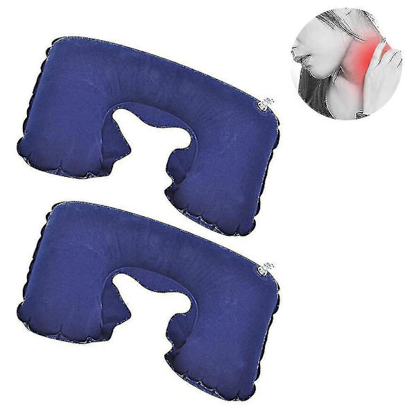 2-pack U-formad bärbar uppblåsbar resenackekudde, kompakt reskudde kompatibel med flygplan Resa Lätt uppblåsbar nackkudde Stöd He