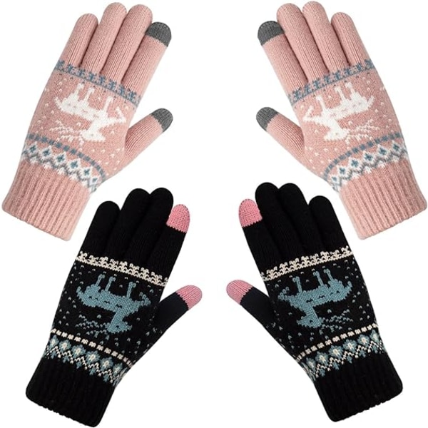 (svart, en för varje rosa) 2 par damhandskar Winter Warm Touc