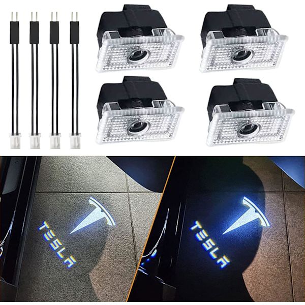 4 kpl Tesla-auton ovien valot, LED-auton ovien logon valot, auton ovien pr