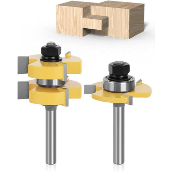 8 mm skaftmatchad spont- och spårfrässats 3-spårig T-formad träfräs