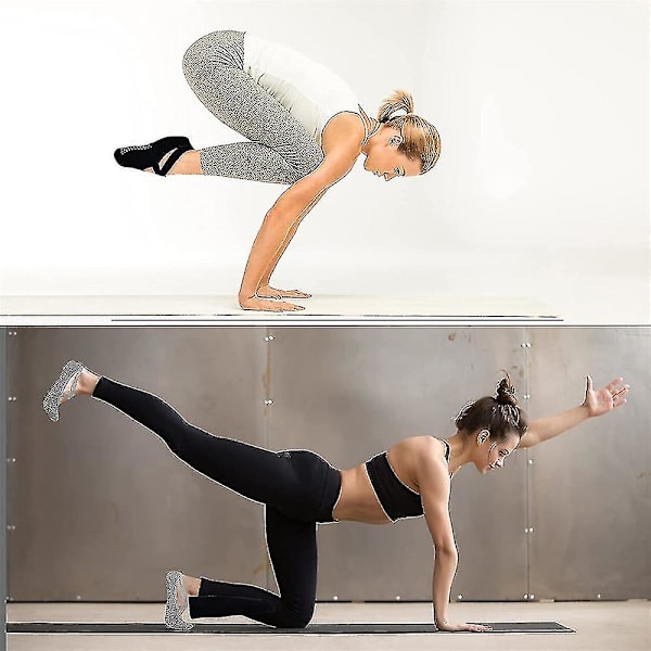 2 par kvinners yogasokker sklisikre grep tåfrie sokker for ballett pilates sport grå