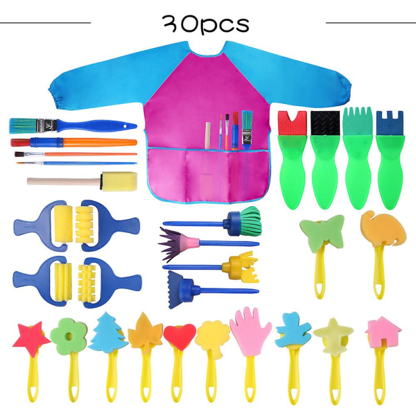 Sponge Paint Brushes Kit 30st Barn Målarpenslar Ritverktyg Kit Barn Tidiga gör-det-själv-inlärning Paint Sets（B）