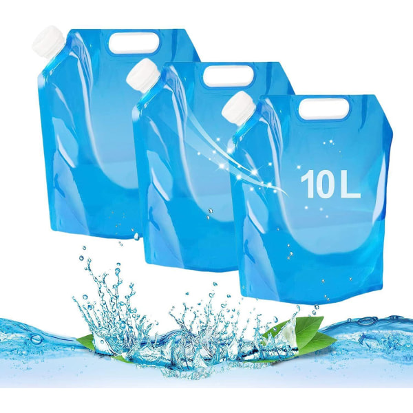 Praktisk sammenfoldelig vandpose 10L (3 stk)