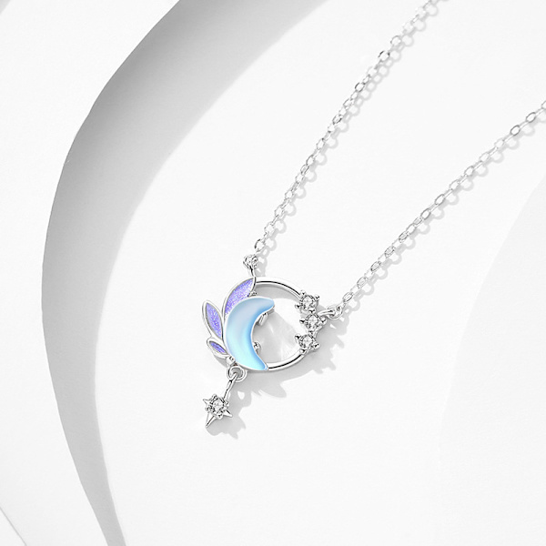 Chang'an Youmeng Damhalsband S925 Sterling Silver Qixi Alla hjärtans dag Nisch Färgglatt Glas Enkelt Temperament Hänge (1 Hänge 16*15mm)