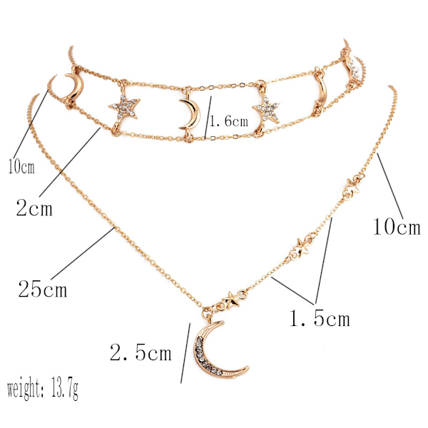 Gullmåne og stjerner halskjede for kvinner mote gull choker halskjede