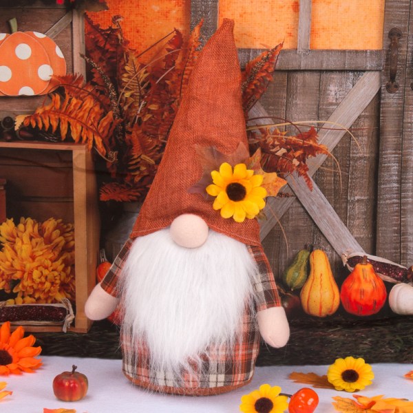 Set med 2 Deko Höst Gnome Plysch Elf Thanksgiving Solros Dekor