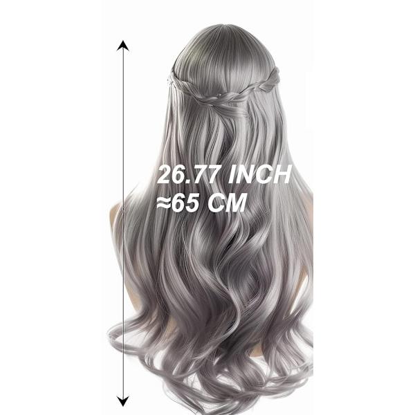 Toupee Langt Krøllet Sølv Parykk for Kvinner Cosplay Daglig Parykker