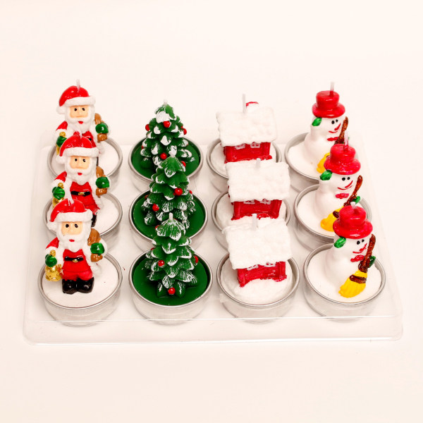 12 Mini duftende juletelys, 4 design, 5x4 cm - Ch