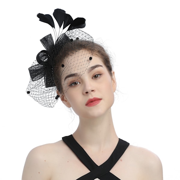 Sløyfe Fascinator Hat Slør Mesh Hodebånd for Kvinner (Svart)
