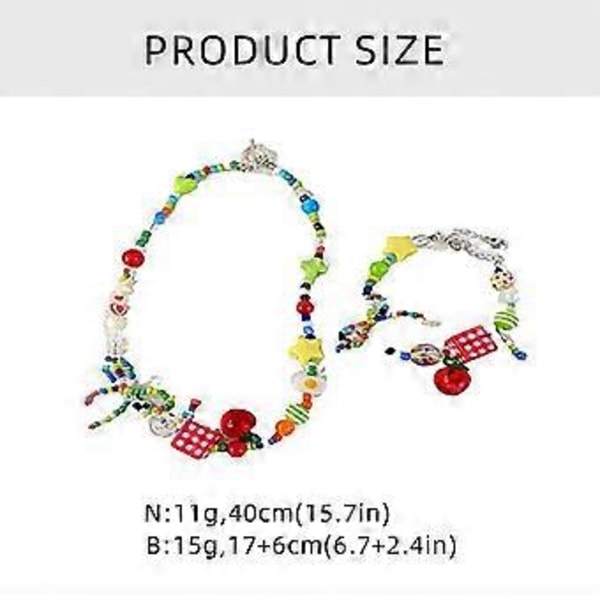 Retrohelmillinen kaulakoru/rannekoru naisille, jossa on värikkäitä omenoita ja tähti-amuletti, perhosrusetti-riipuskoru Bracelet