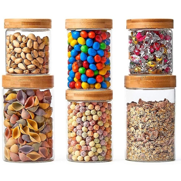 Sæt med 6 lufttætte glasbeholdere, 1360 ml + 900 ml + 600 ml opbevaringsglas til mad