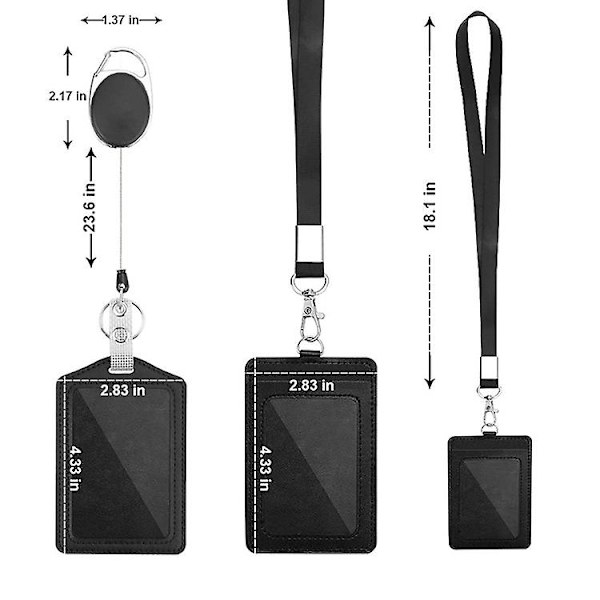 2 st Badgehållare Skolmaterial 2-sidig Pu Läder College Id Badgehållare Med 1 Id Fönster 18 Tum Läder Halsband Lanyard