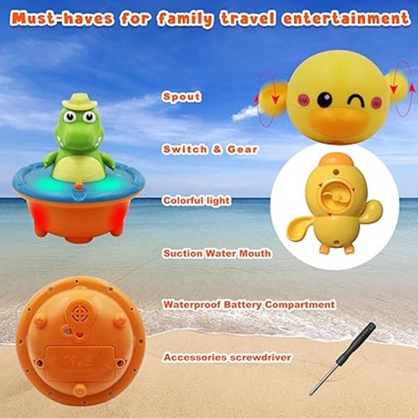 Luminous Baby Bath Toy - Krokodil Pool Vattenspel - LED Badleksak - 5 Spray Styles Badleksak med Uppdragbar Anka Flickor och Pojkar för Flickor och Pojkar