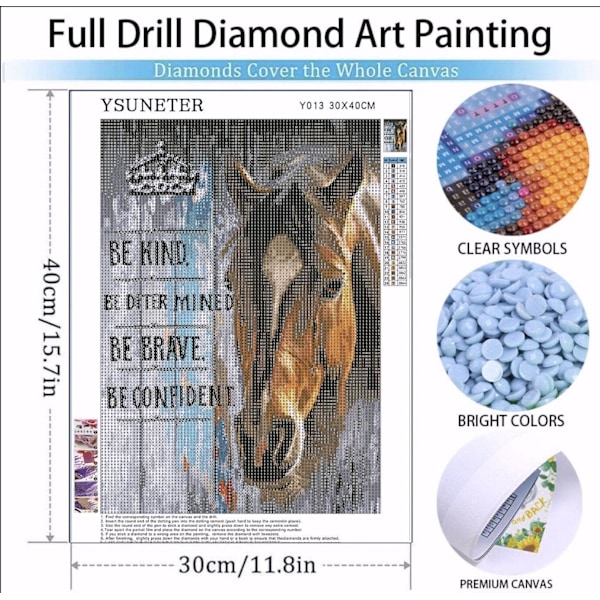 Häst Diamantmålning Kits för Vuxna - Runda Diamantkonst Kits för Vuxna Nybörjare, DIY Full 5D Diamantprickar Målningar med Diamanter Ädelstenar Konst Hantverk Diamantbilder för Vuxna 12x16 Tum