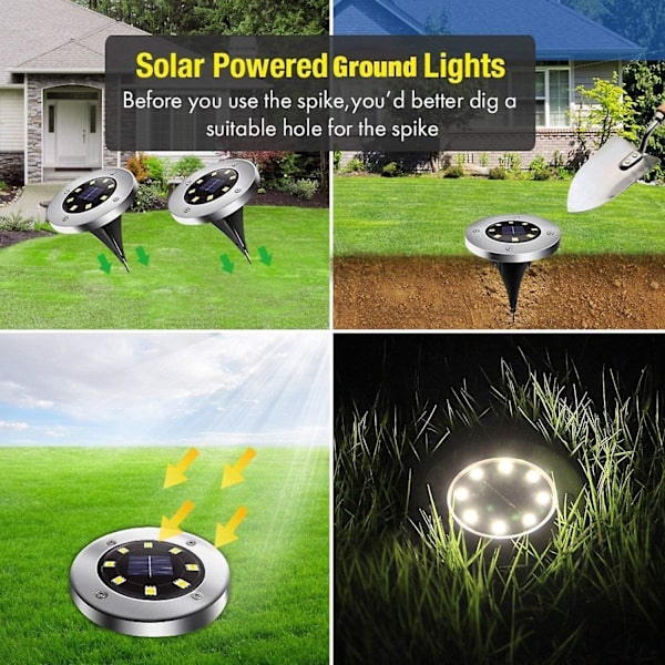 Solcellelamper til udendørs 8 LED, solcellehavegulvlampe, udendørs gulvlampe havelamper Ip65 (8 varm hvid)