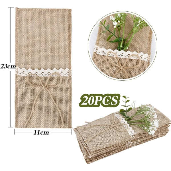 Cutlery Holder Bag Canvas Jute Lace Tableware Pouch Jute Fork Vin