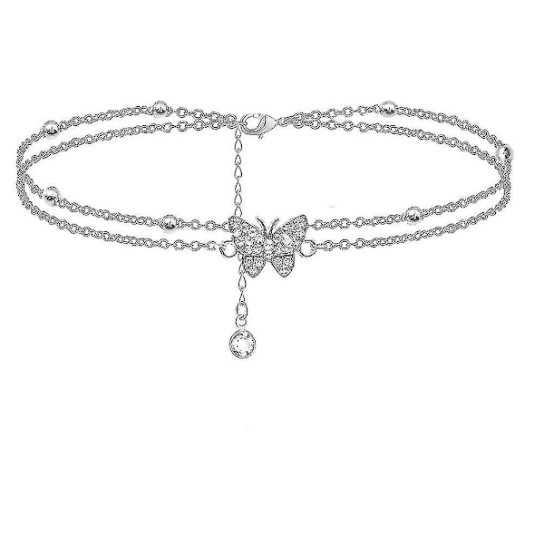 Fjärilsformade silveranklets för kvinnor - Justerbara damanklets - Smycken Anklet Gåvor