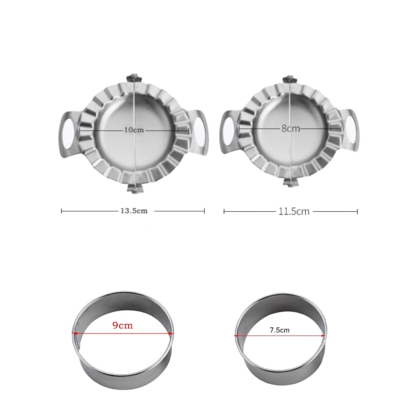 Dumpling Maker, bærbar Wonton Pie Noodle Maker fødevaregodkendt rustfrit stål Dumpling Mold Sæt-fire-delt sølv-køkkenredskaber