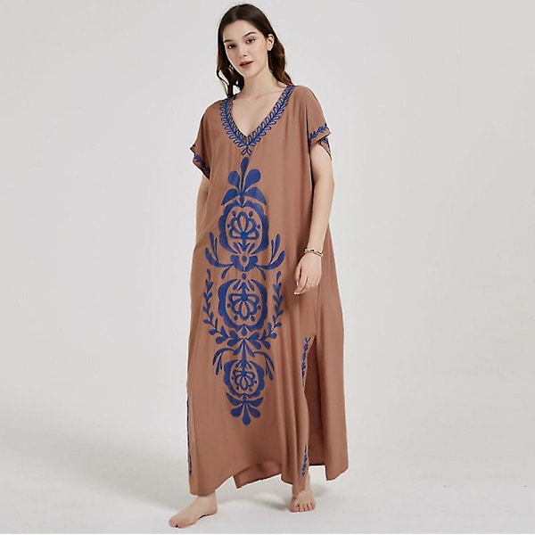 Kvinde Strand Bluse Broderet Strand Kjole Lang Kjole Cover-up Kjole Sommerkjoler Kaffe