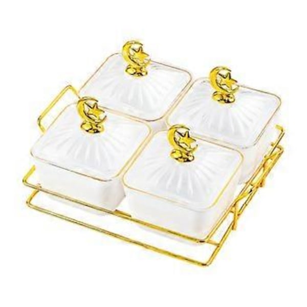 Tørket Frukt Snack Serveringsfat Appetittvekkerserveringsbrett Nordisk Nøttebrett Delt Serveringsfat for Fest Appetittvekker Krydder (4 Skåler Hvit) 4 Bowl White