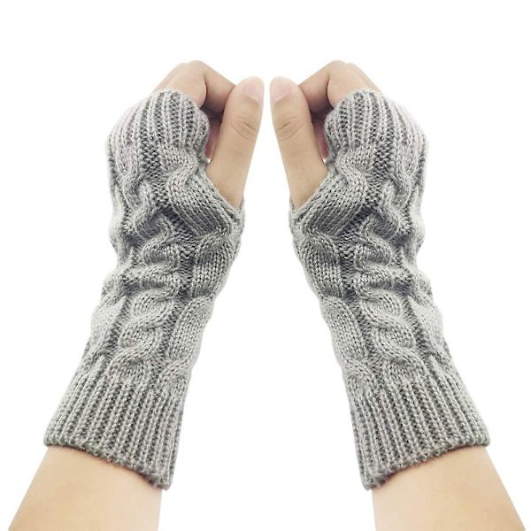 Fashion Varm Mjuk Bekväm Handledsvärmare Vinter Fingerlösa Flickor Armé Vantar Stickade Dam Ljusgrå