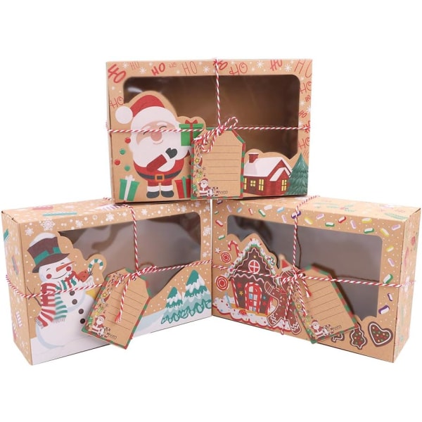 12 Pakke julekakebokser med transparent papirvindu for