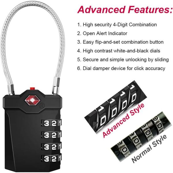 Luggage Padlock, 4-Digit Combination Padlock with Open Alarm, Com