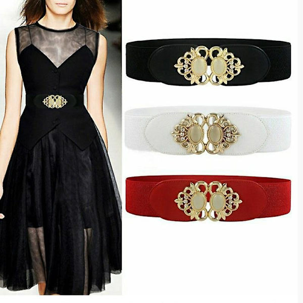 Vindjacka Elastisk Bred Dammidjeband En Mångfald Legering Spänne Retro Bälte All-match Klänning Dam Accessoar（75CM Stil 2）
