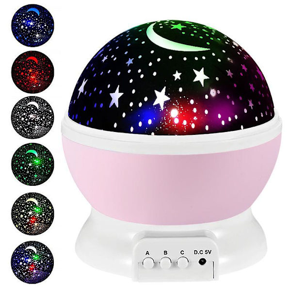 Led Stjernehimmel Projektor, Babylys, 2 i 1 Projektorlampe med USB-kabel, 8 farger 360 roterbar bordlampe