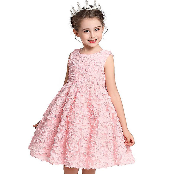 Baby Blomsterflicka Klänning Bröllop Dop Kristning Födelsedagsklänning Pageant Tutu Klänning（90cm Rosa）